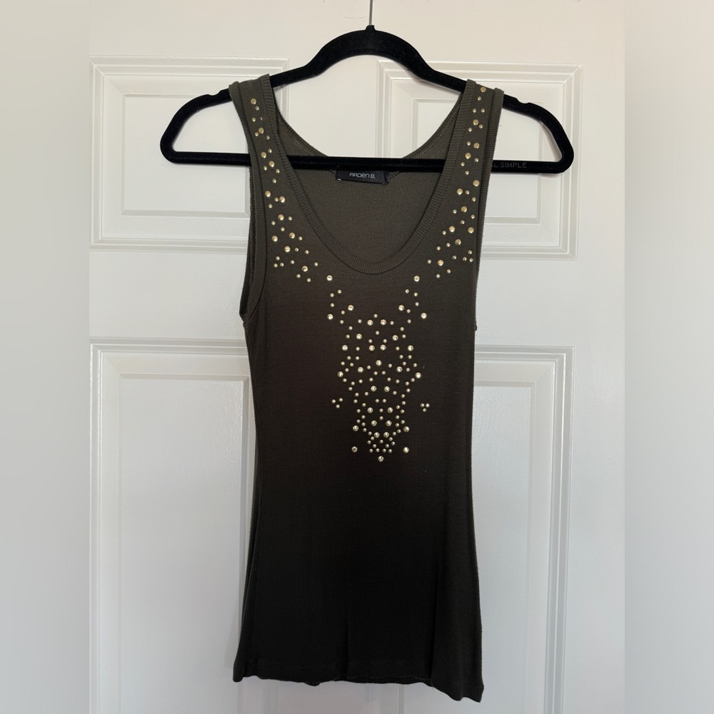 Army Green Embellished Tank - Size M